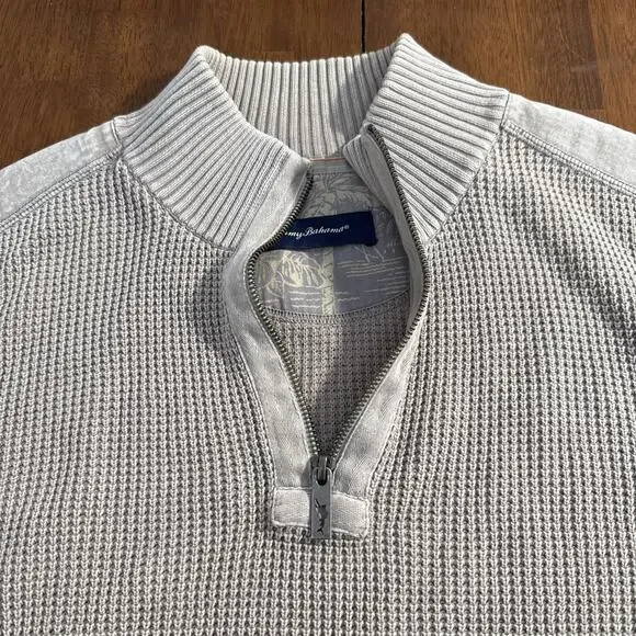 Tommy Bahama Coastal Shores 1/2 Zip Sweater Gray Knit 100% Cotton Size Large - Picture 4 of 11